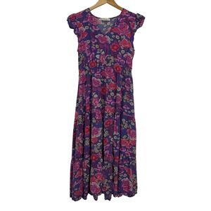 Rusttydustty Womens Floral Maxi Boho Cottage Dress V-Neck Flutter Sleeve Large